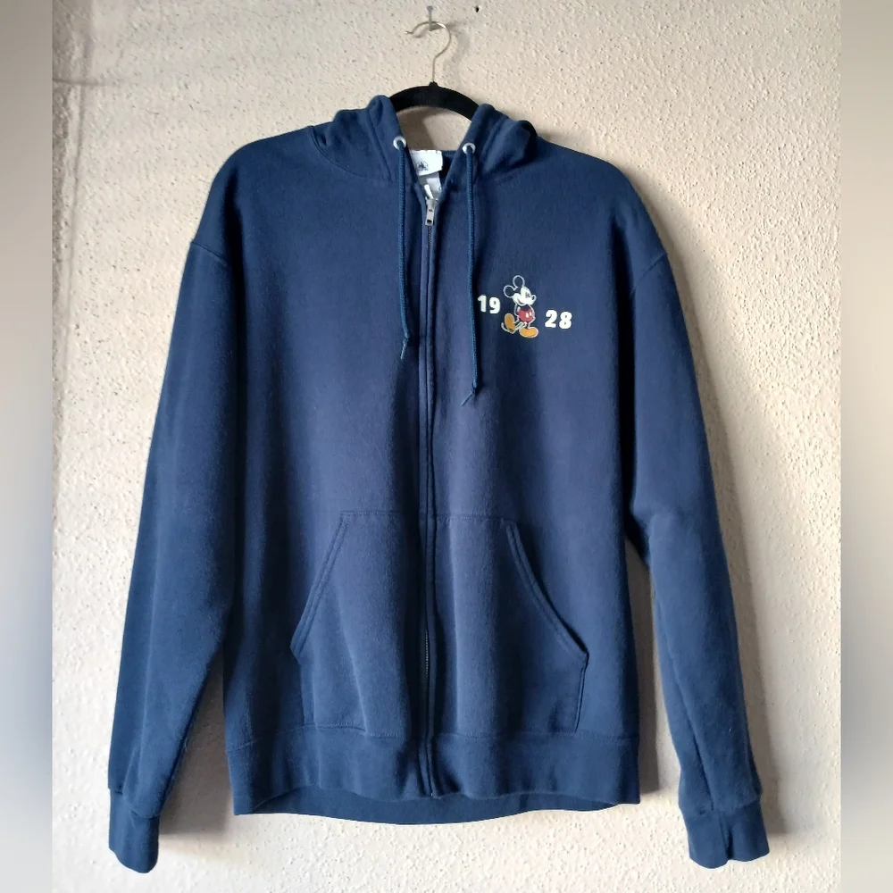 Disney Men's Navy Zip-Up Sweater with Mickey Design Size Medium